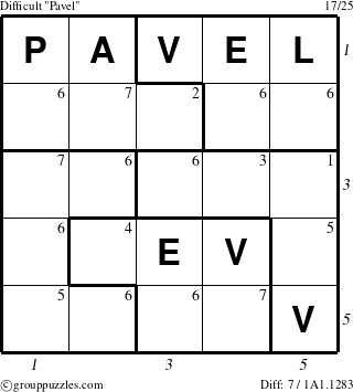 The grouppuzzles.com Difficult Pavel puzzle for , suitable for printing, with all 7 steps marked