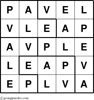 The grouppuzzles.com Answer grid for the Pavel puzzle for 