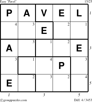The grouppuzzles.com Easy Pavel puzzle for  with all 4 steps marked
