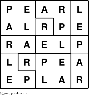 The grouppuzzles.com Answer grid for the Pearl puzzle for 