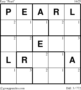 The grouppuzzles.com Easy Pearl puzzle for  with the first 3 steps marked