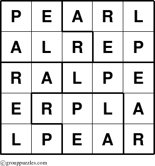 The grouppuzzles.com Answer grid for the Pearl puzzle for 