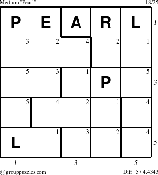 The grouppuzzles.com Medium Pearl puzzle for , suitable for printing, with all 5 steps marked