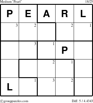 The grouppuzzles.com Medium Pearl puzzle for  with the first 3 steps marked