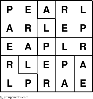 The grouppuzzles.com Answer grid for the Pearl puzzle for 