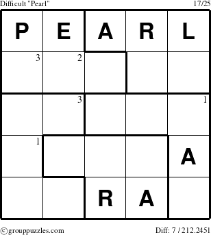 The grouppuzzles.com Difficult Pearl puzzle for  with the first 3 steps marked