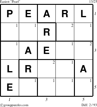 The grouppuzzles.com Easiest Pearl puzzle for , suitable for printing, with all 2 steps marked