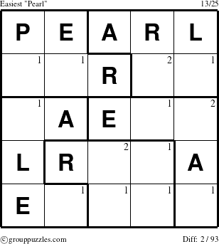 The grouppuzzles.com Easiest Pearl puzzle for  with the first 2 steps marked