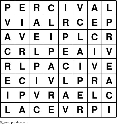 The grouppuzzles.com Answer grid for the Percival puzzle for 