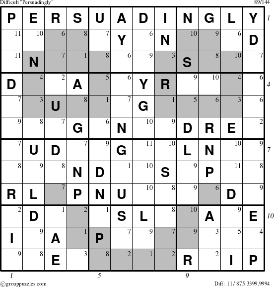 The grouppuzzles.com Difficult Persuadingly puzzle for , suitable for printing, with all 11 steps marked