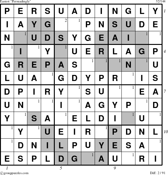 The grouppuzzles.com Easiest Persuadingly puzzle for  with all 2 steps marked