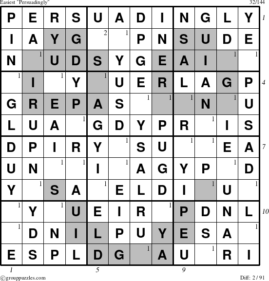 The grouppuzzles.com Easiest Persuadingly puzzle for , suitable for printing, with all 2 steps marked