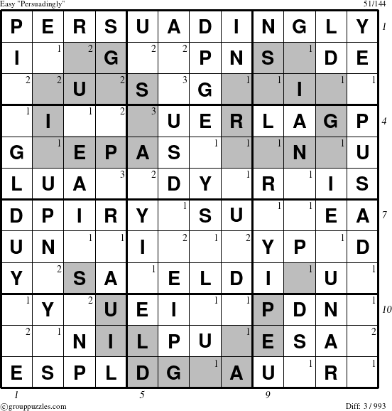 The grouppuzzles.com Easy Persuadingly puzzle for  with all 3 steps marked