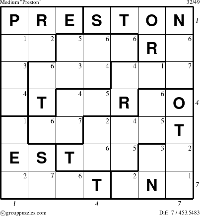 The grouppuzzles.com Medium Preston puzzle for , suitable for printing, with all 7 steps marked