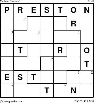 The grouppuzzles.com Medium Preston puzzle for  with the first 3 steps marked