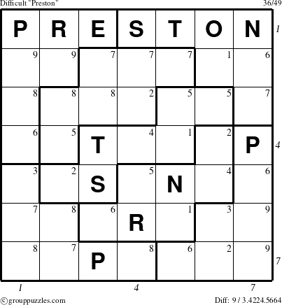 The grouppuzzles.com Difficult Preston puzzle for , suitable for printing, with all 9 steps marked