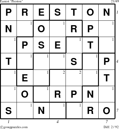 The grouppuzzles.com Easiest Preston puzzle for , suitable for printing, with all 2 steps marked