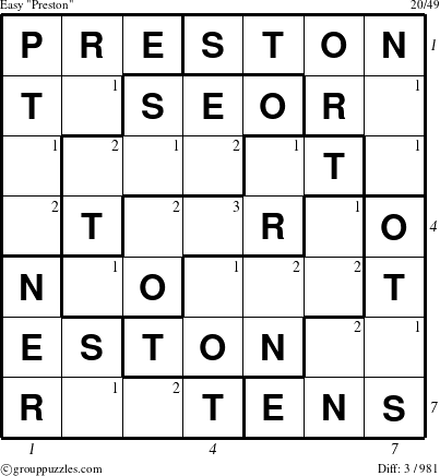 The grouppuzzles.com Easy Preston puzzle for , suitable for printing, with all 3 steps marked