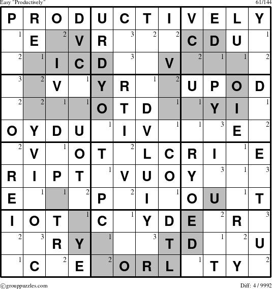 The grouppuzzles.com Easy Productively puzzle for  with the first 3 steps marked