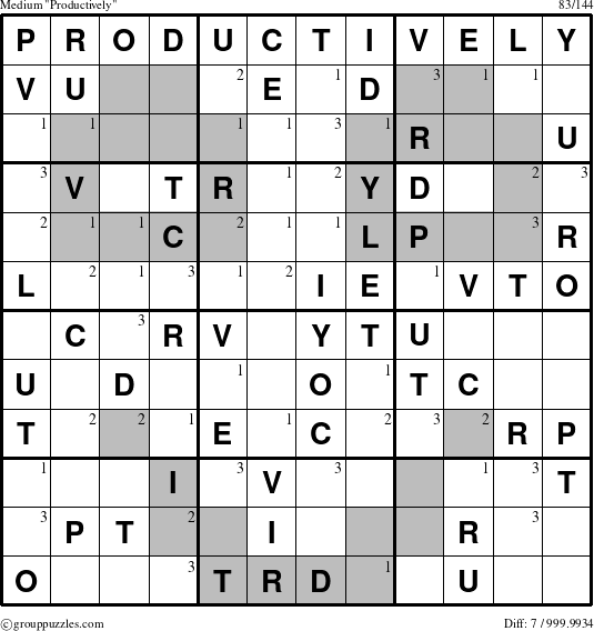 The grouppuzzles.com Medium Productively puzzle for  with the first 3 steps marked