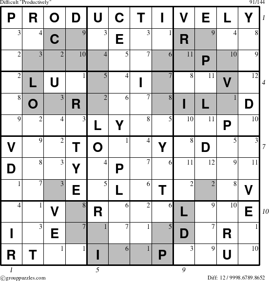 The grouppuzzles.com Difficult Productively puzzle for  with all 12 steps marked