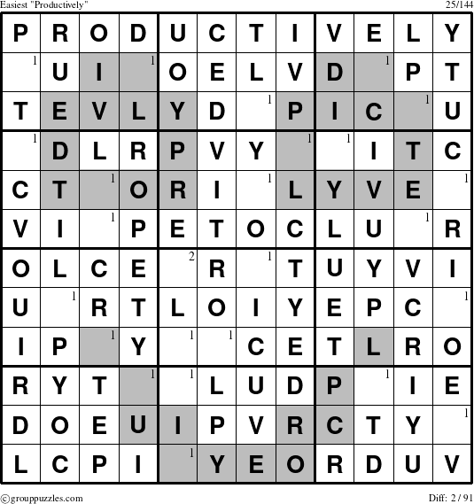 The grouppuzzles.com Easiest Productively puzzle for  with the first 2 steps marked