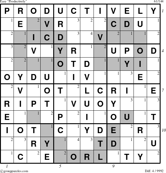 The grouppuzzles.com Easy Productively puzzle for , suitable for printing, with all 4 steps marked