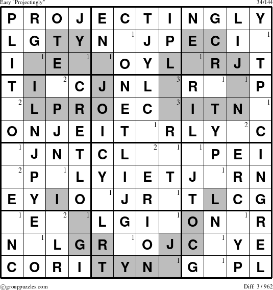 The grouppuzzles.com Easy Projectingly puzzle for  with the first 3 steps marked