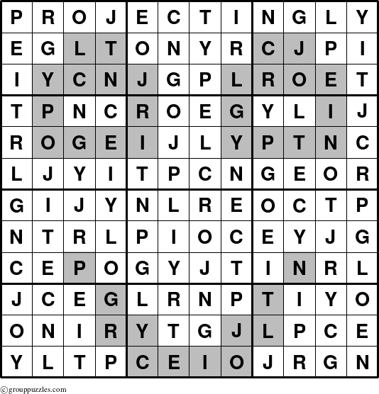 The grouppuzzles.com Answer grid for the Projectingly puzzle for 