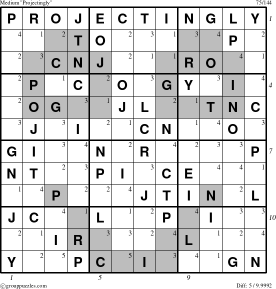 The grouppuzzles.com Medium Projectingly puzzle for , suitable for printing, with all 5 steps marked