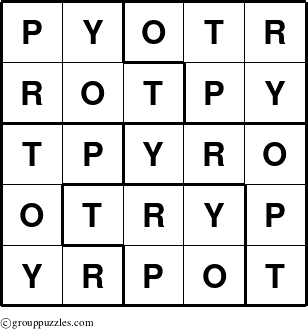 The grouppuzzles.com Answer grid for the Pyotr puzzle for 