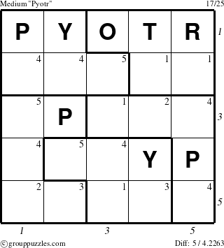 The grouppuzzles.com Medium Pyotr puzzle for  with all 5 steps marked