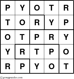 The grouppuzzles.com Answer grid for the Pyotr puzzle for 