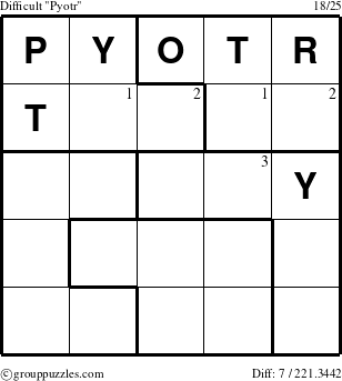 The grouppuzzles.com Difficult Pyotr puzzle for  with the first 3 steps marked