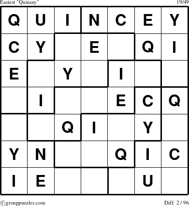 The grouppuzzles.com Easiest Quincey puzzle for 