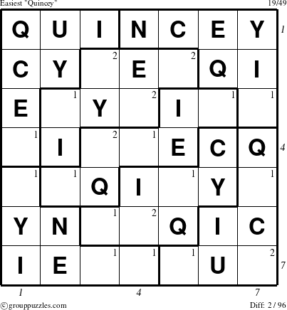 The grouppuzzles.com Easiest Quincey puzzle for  with all 2 steps marked