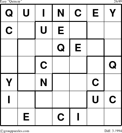 The grouppuzzles.com Easy Quincey puzzle for 