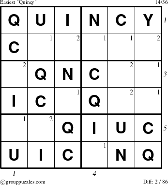 The grouppuzzles.com Easiest Quincy puzzle for  with all 2 steps marked