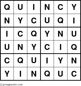 The grouppuzzles.com Answer grid for the Quincy puzzle for 