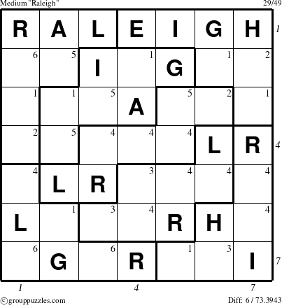 The grouppuzzles.com Medium Raleigh puzzle for , suitable for printing, with all 6 steps marked