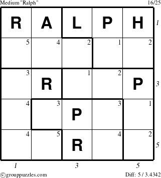 The grouppuzzles.com Medium Ralph puzzle for , suitable for printing, with all 5 steps marked