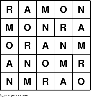 The grouppuzzles.com Answer grid for the Ramon puzzle for 