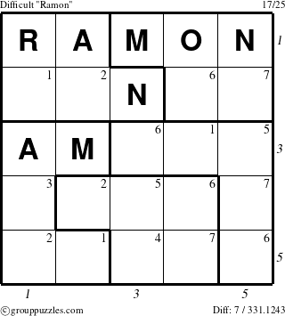 The grouppuzzles.com Difficult Ramon puzzle for , suitable for printing, with all 7 steps marked