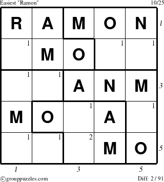 The grouppuzzles.com Easiest Ramon puzzle for , suitable for printing, with all 2 steps marked