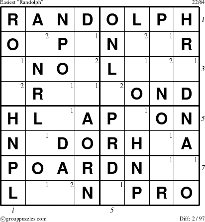 The grouppuzzles.com Easiest Randolph puzzle for , suitable for printing, with all 2 steps marked