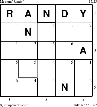 The grouppuzzles.com Medium Randy puzzle for , suitable for printing, with all 6 steps marked