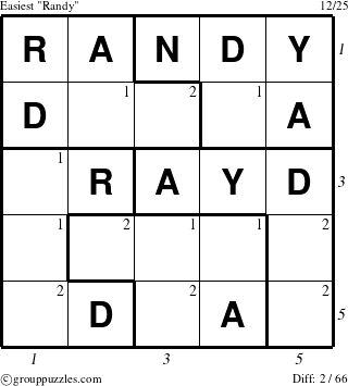 The grouppuzzles.com Easiest Randy puzzle for , suitable for printing, with all 2 steps marked