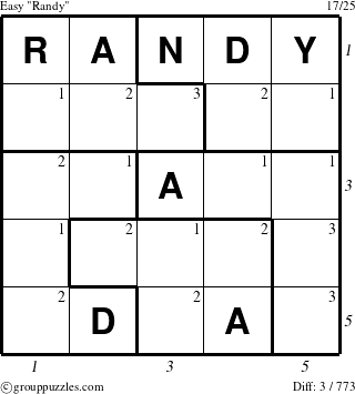 The grouppuzzles.com Easy Randy puzzle for , suitable for printing, with all 3 steps marked