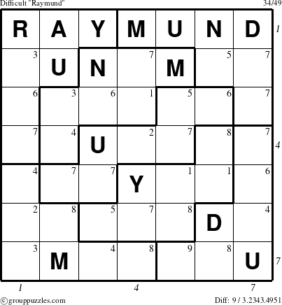 The grouppuzzles.com Difficult Raymund puzzle for , suitable for printing, with all 9 steps marked