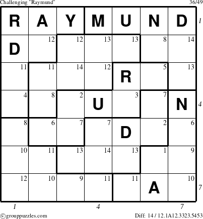 The grouppuzzles.com Challenging Raymund puzzle for  with all 14 steps marked